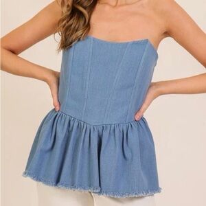 Altar'd State Light Blue Denim Top with Peplum Detail